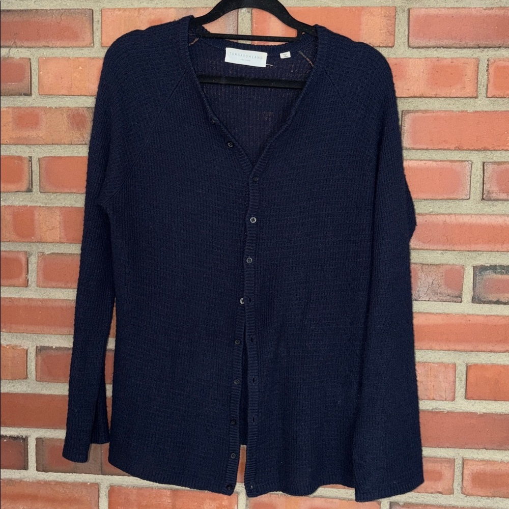 Tomorrowland cashmere small cardigan blue button front long line great condition